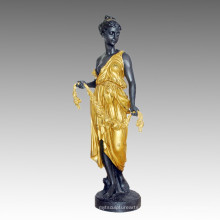 Большая фигура Бронзовый сад скульптуры цветок богиня деко латунь статуя Tpls-021
